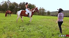 just another day with 2 babes getting drilled outside by ranch boy
