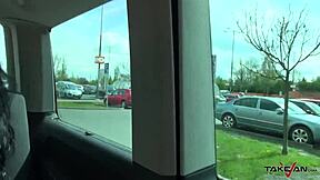 Brunette babe fucks stranger in taxi