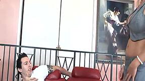 Blonde MILF mom rides monster cock in cowgirl, gaping her pussy.