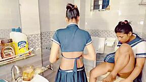 Uttaran20 presents two sexy Indian girls sharing a hard dick in doggystyle action.