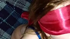 Hey, watch my blindfolded girlfriend suck my old friend's cock without knowing it's filmed.