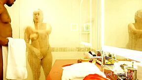 Cheating wife indulges in big black cock shower fucking while bathing