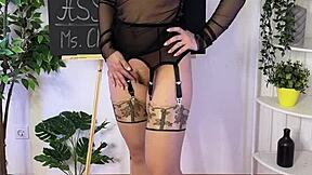 Curvy Amateur in Stockings and Lingerie Gets Ass Spanked in Nylon Fetish Session