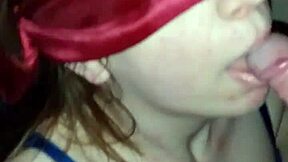 Hey, watch my blindfolded girlfriend suck my old friend's cock without knowing it's filmed.
