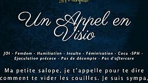 french femdom gives jerk off instructions in a video call