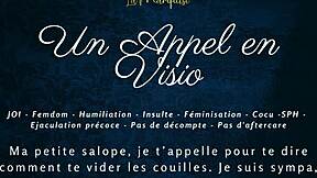 french femdom gives jerk off instructions in a video call