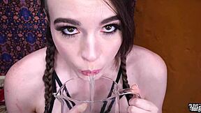 bdsm pain slave brooke johnson plays with piss, eats ass, and gets tied up