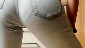 A Petite Blonde Amateur Dances in Tight Jeans for First Striptease