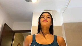 beautiful girl in blue miniskirt and panties looks stunning