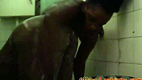 AfricanLesbians Nelly and Natasha get wet in bathroom. What's happening in shower?