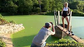 Hey, watch this fingered slut pee outdoors, wanna see?