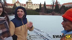 Swap4k Sunday Walk Turns Into Hot Threesome with Stunning Girl in Our Bed for Her First Time