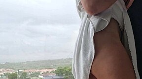 After shower, getting hot orgasm near window?