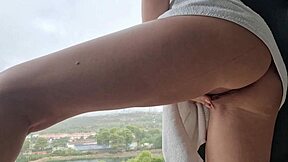 After shower, getting hot orgasm near window?