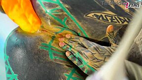 Sexy Fishnets and High Heels Babe in Solo Anal Play with XL Dildo. Tattooed Slut Spreads Wide for Deep Action.