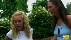 Blonde with big nipples in outdoor scene