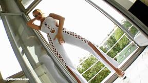 Chrystine fingers herself solo in intense masturbation session!