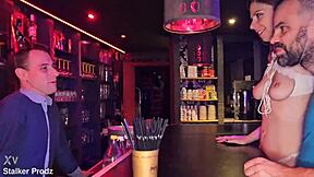 Alice maze dancing in night club gets double penetrated by boyfriend and barman with cum in mouth