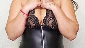 this bbw in naked spandex dress is masturbating for fetishists only