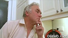 Youthful beauty blows old pecker in hardcore sex. Old and young amateurs fuck intensely.