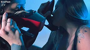 Imagine desires while licking my toes in striptease