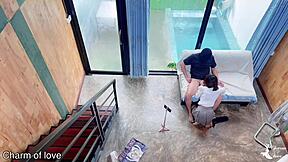 Watch This Asian Office Worker Fucking Her Boss Doggy Style At The Resort!