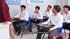 Horny Teacher Devil Khloe In Colombian Threesome