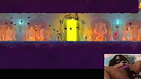 Chubby ebony gamer girl fucked with dildo during Dead Cells gameplay