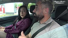 Behind scenes of hairy Christina Santes banging in car with group