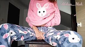 teen 18+ stepdaughter in pajama with small boobs teasing and playing