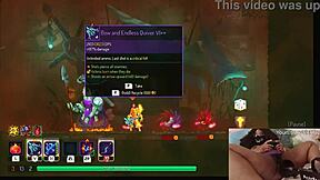 Chubby ebony gamer girl fucked with dildo during Dead Cells gameplay