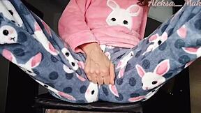 teen 18+ stepdaughter in pajama with small boobs teasing and playing