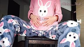 teen 18+ stepdaughter in pajama with small boobs teasing and playing