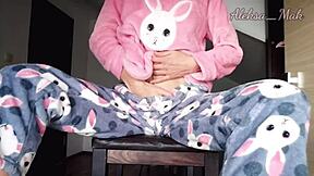 teen 18+ stepdaughter in pajama with small boobs teasing and playing