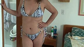 Beautiful Stepmother In Bikini On Beach Shows Off For Guy