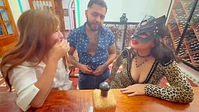 Lesbianas get seduced by sly man for bar sex