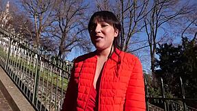 skinny brunette bianca belle flashes tits in public