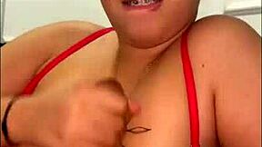 Stepsister helps with handjob on monster cock in bedroom