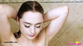 Cute Teen Slut Showers Before Sofa Photoshoot