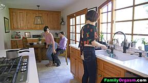 Familyorgasm - Old Man Bangs Daring Stepdaughter and Wife in Kitchen