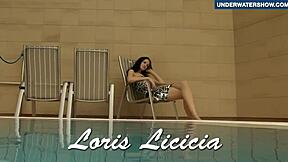 I flash my bright tits underwater in the pool, making everyone horny