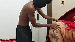 Curvy milf in lingerie gets huge interracial blowjob and ass fucking!