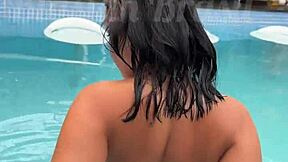 I banged this hot Japanese chick in the liberal lodge pool - public sex with cum inside