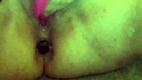 feeling the anal plug insertion while masturbating with g-spot vibrator