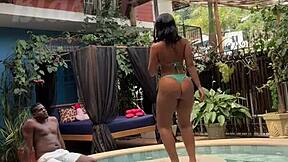 I banged this hot Japanese chick in the liberal lodge pool - public sex with cum inside