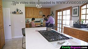 Familyorgasm - Old Man Bangs Daring Stepdaughter and Wife in Kitchen