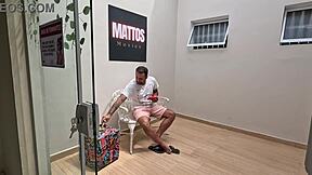 she cleans in tight clothes and gets cum in mouth