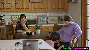 Familyorgasm - Old Man Bangs Daring Stepdaughter and Wife in Kitchen