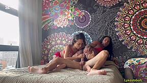 skinny lesbians moan and cry on huge shaved cocks with big clits, getting roughly blown and pounded in amateur action