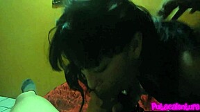 young slut lets me cum in her mouth while she kneels in the bedroom